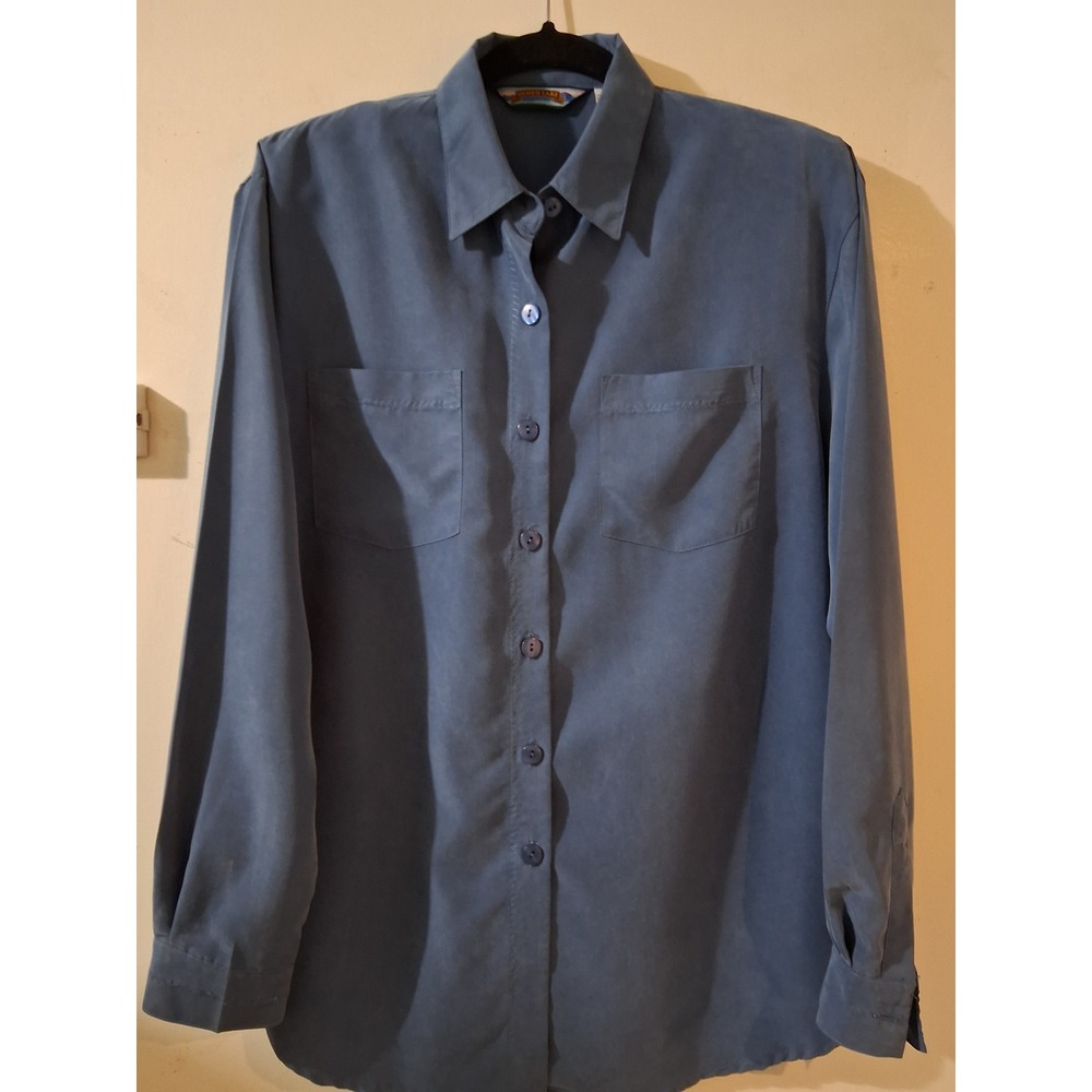 Shaver Lake Womens Medium Blue Button Down Shirt Polynosic Blend Long Sleeve